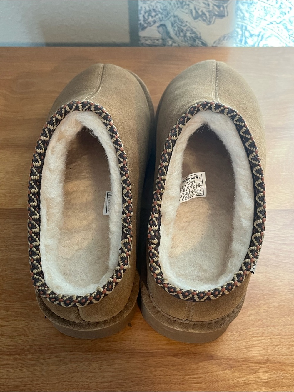 BearPaw Brown Faux-Suede Slip-On Moccasin Slippers with Braided Trim